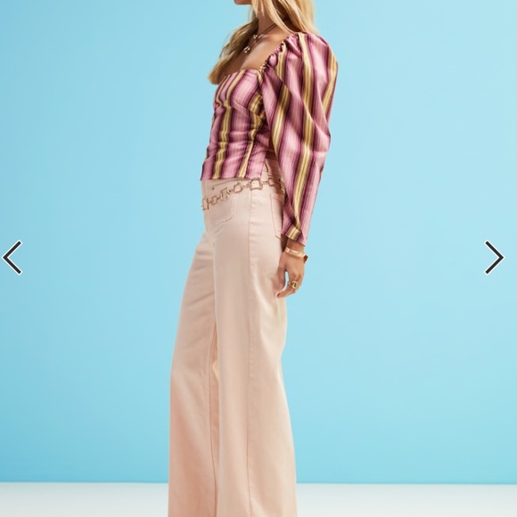 NWT- ASOS DESIGN Crop Wide Leg Jeans with Front Pockets in Apricot Women's Size - Picture 2 of 9